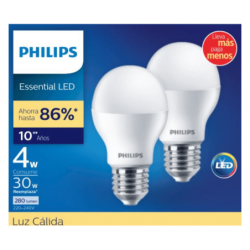 cotiza ampolleta led bulb ess 220v 4w 3000k pack 02unidades e-27